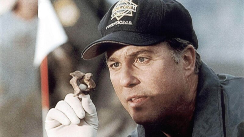 Gil (William Petersen) untersucht den in der Wüste gefundenen Knochen: er stammt einwandfrei von einem Menschen. – Bild: TVNOW /​ CBS