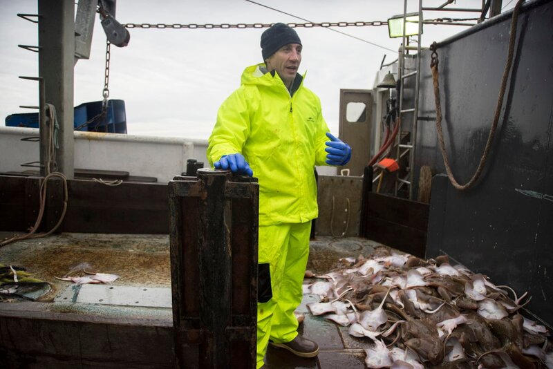 Tim Kennedy learns to sort through a haul on the Travis and Natalie fishing vessel in Rhode Island. – Bild: Discovery Communications
