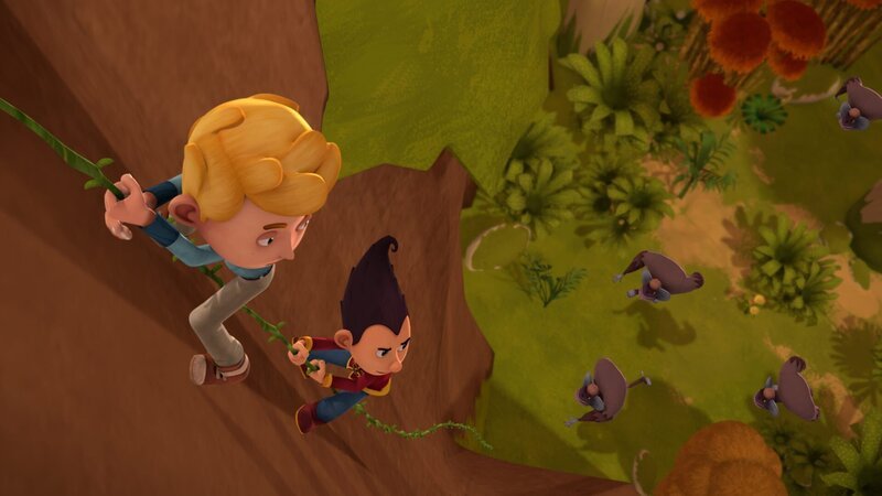 Jack und Tashi müssen vor den Affen fliehen. – Bild: KiKA/​Flying Bark Productions Pty Ltd.