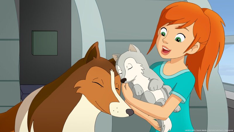 Auch Hündin Lassie hat den kleinen Wolf, den Zoe im Wald entdeckt hat, ins Herz geschlossen. – Bild: ZDF/​Classic Media/​DC Entertainment/​Superprod