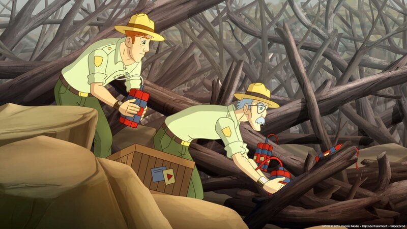 Die beiden Ranger bereiten alles für die Sprengung des Damms vor. – Bild: ZDF/​Classic Media/​DC Entertainment/​Superprod