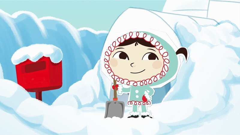 Als Inui eines Morgens vor ihr Iglu tritt, hat sich der Schnee höher angehäuft, als sie selber groß ist. – Bild: ZDF/​JEP Animation