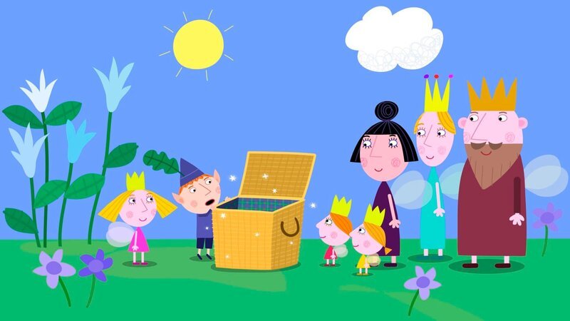 Neugierig schaut Ben in den Picknickkorb der Königsfamilie. – Bild: ZDF/​Astley Baker Davies Ltd/​Rubber Duck Entertainment