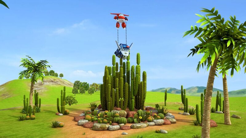 Jett und Paul retten die zweite Piñata aus dem Kakteengarten. – Bild: KiKA/​FunnyFlux/​QianQi/​EBS/​CJ E&M