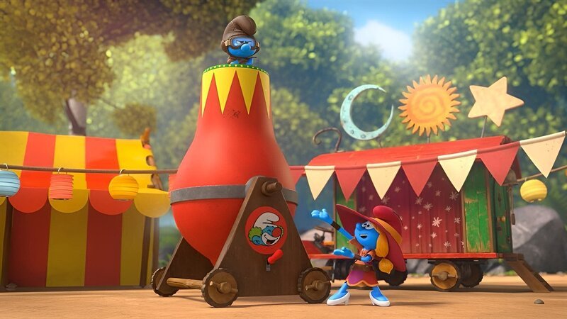 Clumsy will zum Zirkus gehen um dort zu lernen, nicht immer so tollpatschig zu sein. – Bild: KiKA/​Peyo Productions, Dupuis Édition & Audiovisuell