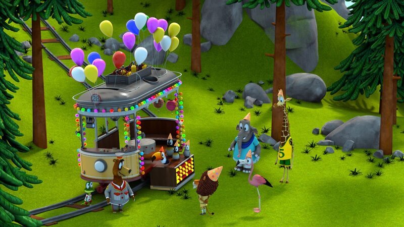 Die Tiere haben eine Überraschungsparty für Balduin (Bär, vorne l.) vorbereitet. – Bild: ZDF/​Grid Animation