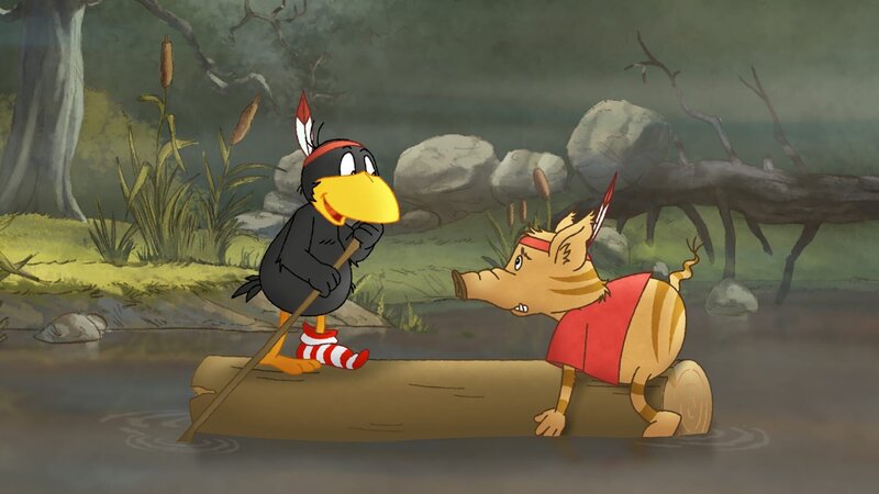 Socke und Stulle wollen ihren Indianermut im Sumpf beweisen. – Bild: SWR/​NDR/​Akkord Film