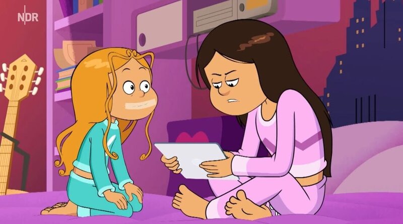 Wenn Marine 24 Stunden lang kein Wort sagt, kriegt sie Wendys Tablet. – Bild: NDR/​Bamboo Production/​Samka Productions