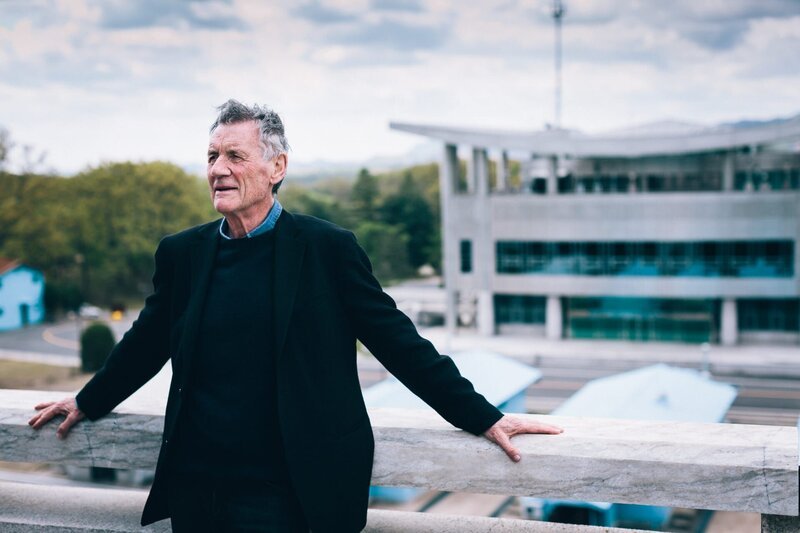 North Korea – Michael Palin on the border with South Korea in the background. – Bild: ITN Productions