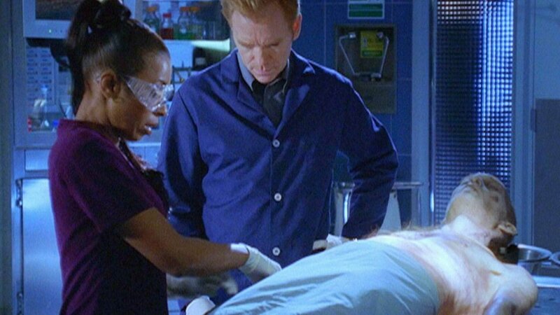 Alexx (Khandi Alexander) und Horatio (David Caruso) stellen erschreckt fest, dass der Tote Junkie radioaktiv verseucht ist … – Bild: SUPER RTL