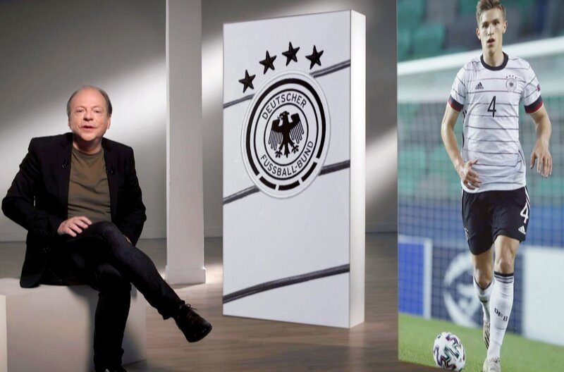 Patrick Boucheron: Die Bedeutung des Fußballtrikots geht über das Sportliche hinaus. Beispielsweise wird dem deutschen Trikot durch das Symbol des Adlers und durch die Nationalfarben eine politische Bedeutung beigemessen. – Bild: Les Films d’Ici