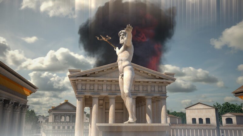 Verheerender Vulkanausbruch: Das legendäre Atlantis soll in nur einem Tag und einer Nacht untergegangen sein. – Bild: phoenix/​ZDF und Roger Grein