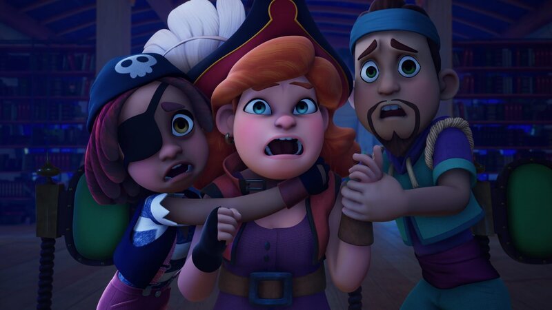 Sogar die Lehrer der Pirate Academy machen sich bei der Horrorshow-Aufführung vor Grusel fast in die Hose. – Bild: ZDF