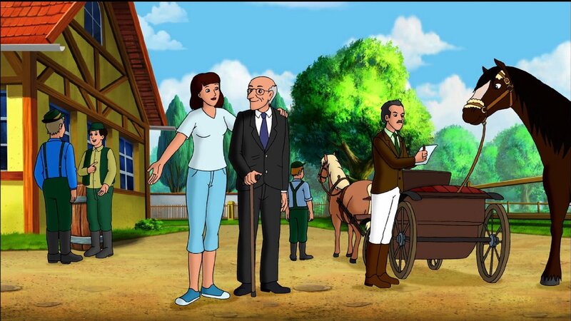 Der Martinshof feiert sein zehnjähriges Reiterhofjubiläum. Für das Fest wollen Bibi und Tina ein großes Pferdequiz vorbereiten. – Bild: ZDF und Kiddinx Berlin