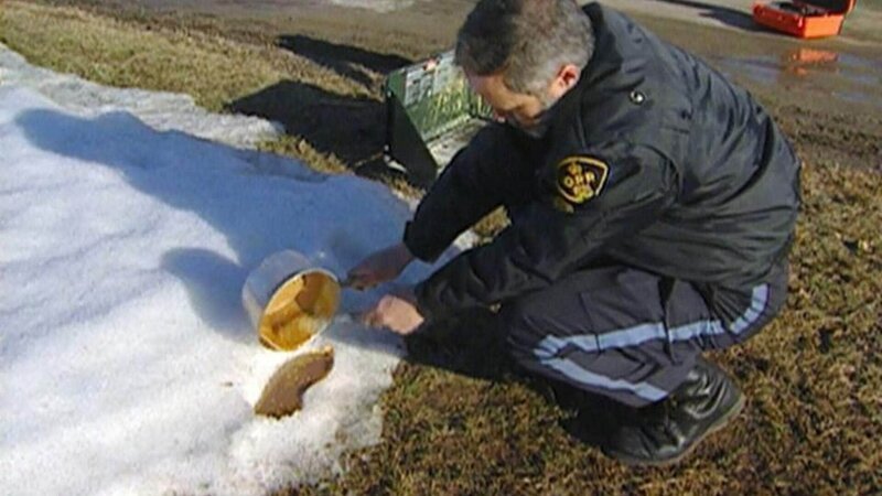 Der Forensiker Jim Eadie entdeckt im Schnee den Schuhabdruck des Täters. – Bild: RTL Deutschland