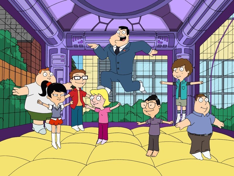 Barry (l.), Akiko (2.v.l.), Steve (3.v.l.), Stan (4.v.r.), Toshi (3.v.r.), Schmuely (2.v.r.), Nathan (r.) – Bild: 2009 Twentieth Century Fox Film Corporation. All rights reserved. Lizenzbild frei