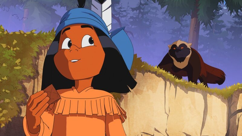 Yakari versucht, den Vielfraß aus dem Tal zu locken. – Bild: WDR/​Ellipsanime Productions/​Belvision/​Les Cartooneurs Associés/​2 Minute