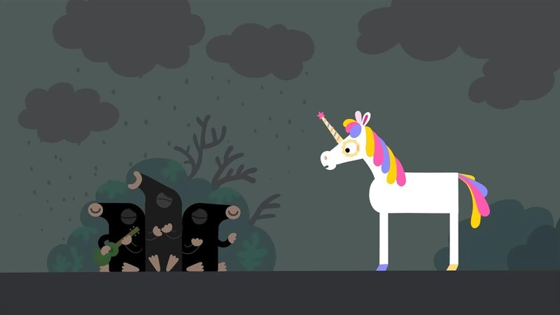Das bunte Einhorn trifft die Maulwürfe, die den Blues singen. – Bild: KiKA/​ SWR/​ Julia Ocker /​ Studio Film Bilder