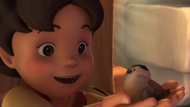 Das Vögelchen ist gerettet, Heidi nennt es Pieple. – Bild: ZDF/​Studio 100 Animation/​Heidi Productions Pty. Limited