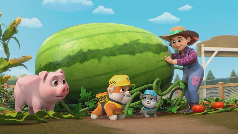 v.li.: Truffles, Rubble, Motor, Farmer Zoe – Bild: Paramount