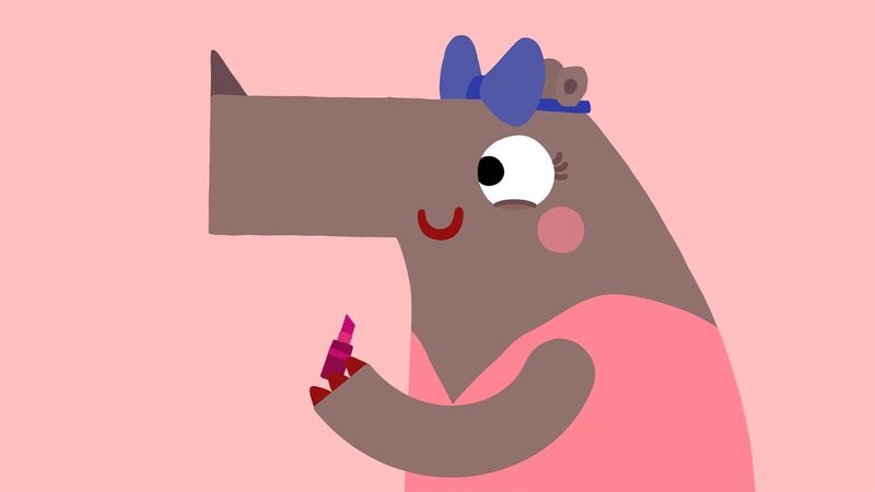 Die Nashornfrau schminkt sich die Lippen. – Bild: KiKA/​ SWR/​ Julia Ocker /​ Studio Film Bilder