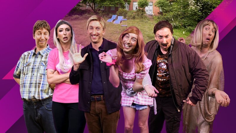 Sechs Singles (alle gespielt von Torge Oelrich) ziehen ins „Camp of Love“, um ihre Beziehungsfähigkeit auf die Probe zu stellen. – Bild: ZDFneo