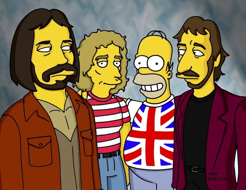 Als neuer Bürgermeister lädt Homer (2.v.r.) die Rockgruppe „The Who“ ein. – Bild: Twentieth Century Fox Film Corporation