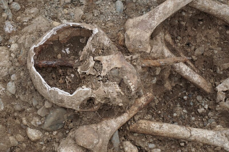 Ein Verurteilter, erst gerädert, dann wurde sein Kopf aufgespießt. Wofür musste dieser Mann derart grausam büßen? Forscher entdeckten sein Skelett bei Allensbach am Bodensee an einer ehemaligen Richtstätte. Wie hat sich das Strafen im Laufe der Jahrhunderte verändert? „ZDF-History“ geht auf Spurensuche. – Bild: ZDF und Kathrin Beck.