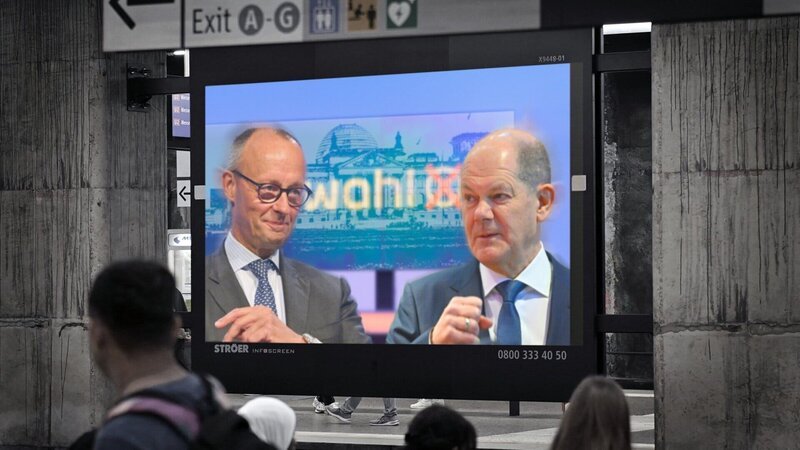 So könnte es aussehen: Fernsehduell zwischen Merz und Scholz vor der vorgezogenen Bundestagwahl 2025. – Bild: ZDF So könnte es aussehen: Fernsehduell zwischen Merz und Scholz vor der vorgezogenen Bundestagwahl 2025. – Bild: ZDF