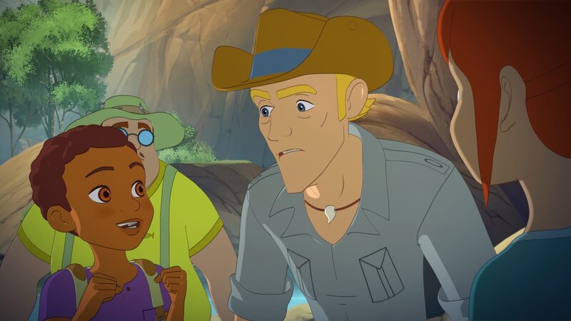 Nach der Besichtigung des neuen Staudamms bemerken Zoé und Harvey, dass große Wassermengen ins Flusstal strömen. Sie forschen im Damm nach der Ursache und werden eingeschlossen. Lassie hat draußen gewartet, denn für ihr empfindliches Gehör sind die Maschinengeräusche eine Qual. Nun aber hält sie nichts auf, den Freunden zu Hilfe zu kommen. – Bild: KiKA