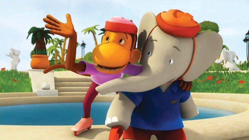 Chiku und Badou beim Flitzerfahren in den Palastgärten. – Bild: KI.KA/​Nelvana Limited