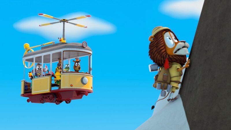 Der Helikopter kommt dem höhenängstlichen Bergsteiger Lionel zur Hilfe. – Bild: ZDF/​Gaumont Animation/​PP Animation III Inc.