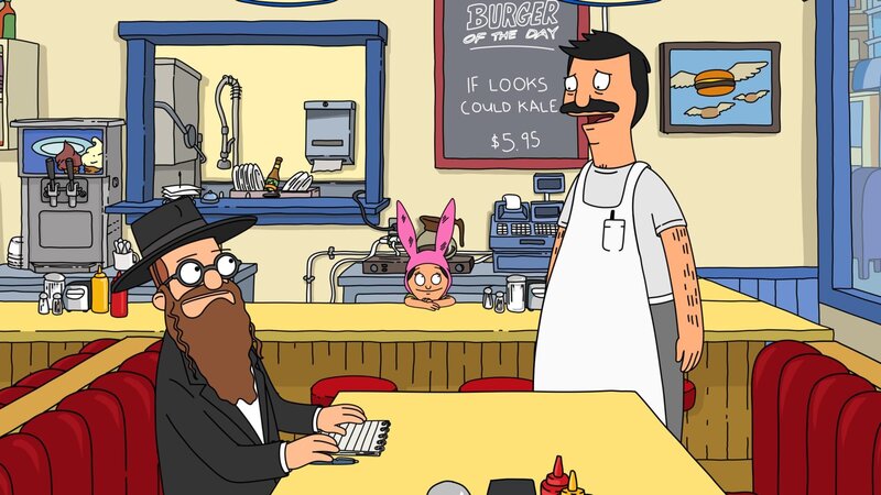 Ein Restaurantkritiker, genannt Moody Foodie (l.), kommt zu Bob’s Burgers und veröffentlicht eine sehr negative Rezension dazu. Doch das kann Bob (r.) nicht auf sich sitzen lassen und schmiedet einen Plan, um seinen Ruf wieder herzustellen … – Bild: Fox