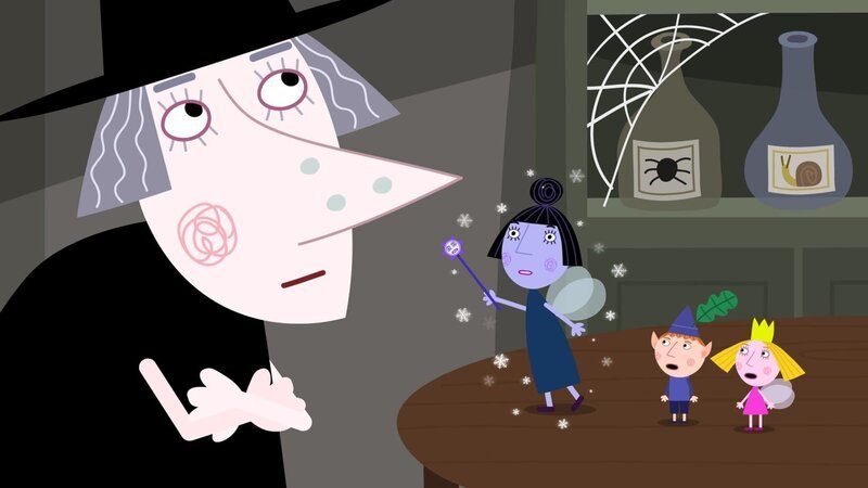 Nanny Plum (2.v.li.) geht mit ihrer Zauberei bei der Hexe wirklich zu weit. – Bild: ZDF/​Astley Baker Davies Ltd/​Rubber Duck Entertainment 2008