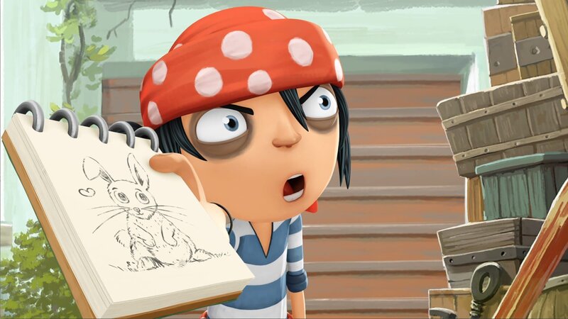 Jim zeigt das Bild eines langohrigen Monsters. – Bild: WDR/​Cyber Group Studios /​ France Télévisions /​ Blue Spirit Studios /​ Sofitvcine 4