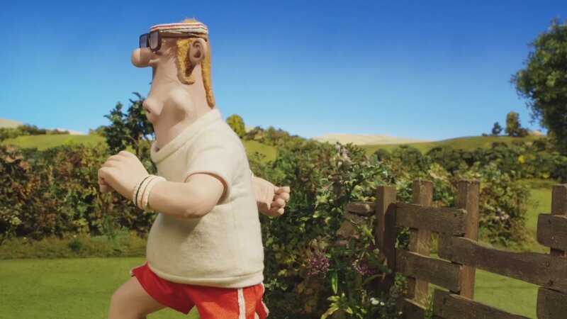 Bitzer geht gemeinsam mit dem Farmer joggen. – Bild: KiKA