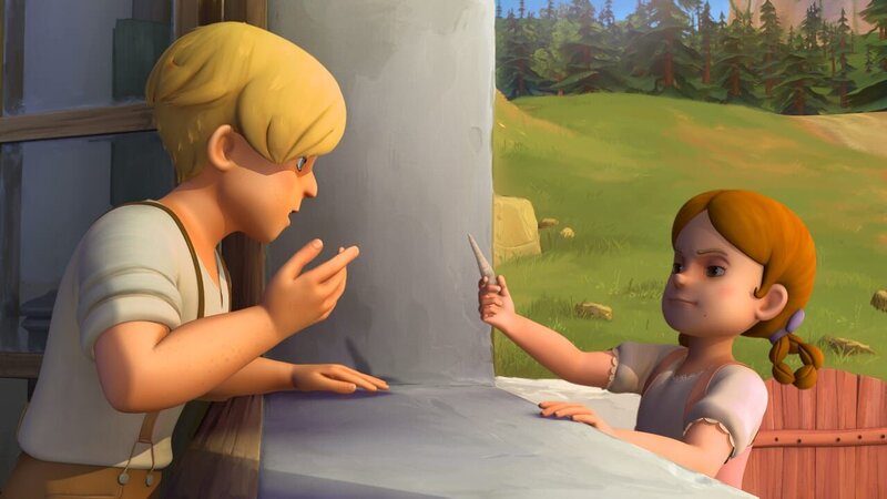 „Heidi 3D“, „Ein schlechter Tausch.“ Der Winter steht vor der Tür und es gilt, die nötigen Vorräte für das Leben auf der Alm heranzuschaffen. Heidi möchte der Großmutter unbedingt auch ein frisches Brot aus dem Dörfli mitbringen. Doch Heidi hat kein Geld, sondern ihr einziges Zahlungsmittel ist das schöne Fossil, das sie auf einem ihrer Ausflüge mit Peter gefunden hat. Dafür gibt Frau Keller, die Gemischtwarenhändlerin, ihr aber kein Brot. Ihre boshafte Tochter Theresa bringt das auf eine Idee. Sie sucht schon lange nach etwas, das sie ihrem Freund Karl für seine kleine Schatzsammlung mitbringen kann. Die gutgläubige Heidi kommt ihr da gerade recht. Theresa „verkauft“ ihr für das Fossil ein Brot, das ihr nicht gehört, sondern das sich Bärbel im Gemeinschaftsofen des Dörfli gebacken hat. Der Aufruhr unter den Bewohnern ist programmiert. Heidi wird des Diebstahls bezichtigt und es kostet sie und ihren Großvater einige Mühe, die Sache aufzuklären. Wie so oft müssen sie sich den vielen Vorurteilen der Dorfbewohner stellen. – Bild: ORF, Wuerzburggasse 30, A-1136 Wien