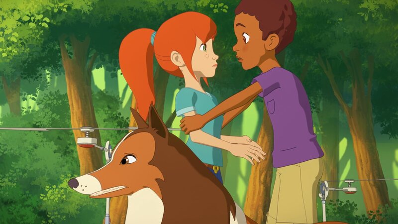 Harvey will Zoé vor den Rotoren schützen, die da plötzlich aus dem Boden hochkommen. – Bild: Superprod, ZDF, ZDFE