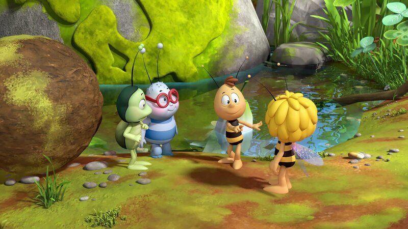 Willi will verhindern, dass Maja geht, Ben und Walter helfen ihm dabei. – Bild: ZDF/​Studio100 Animation