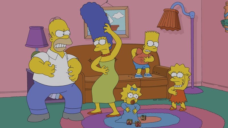 Ganz Springfield ist von einer Bettwanzen-Plage befallen, seitdem Homer (l.), Marge (2.v.l.), Lisa (r.), Maggie (M.) und Bart (2.v.r.) in New York eine neue Couch gekauft haben. – Bild: Twentieth Century Fox Film Corporation