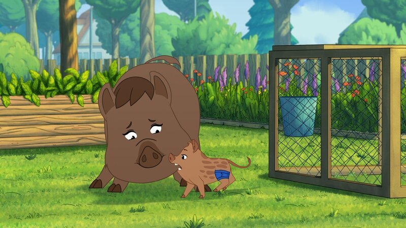Das kleine Wildschwein ist endlich wieder mit seiner Mutter vereint. – Bild: ZDF/​ZDF 2024/​Caligari
