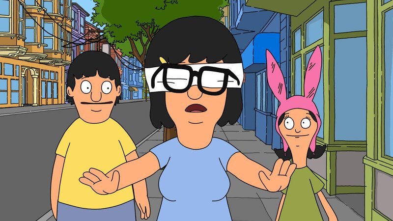 Tina (M.) leidet sehr stark unter pubertärem Herzschmerz. Gene (l.) und Louise (r.) versuchen, ihre große Schwester aufzuheitern. Mit Erfolg? – Bild: ViacomCBS /​ FOX /​ 2011 FOX BROADCASTING /​ BOB’S BURGERS and 2011 TTCFFC ALL RIGHTS RESERVED.