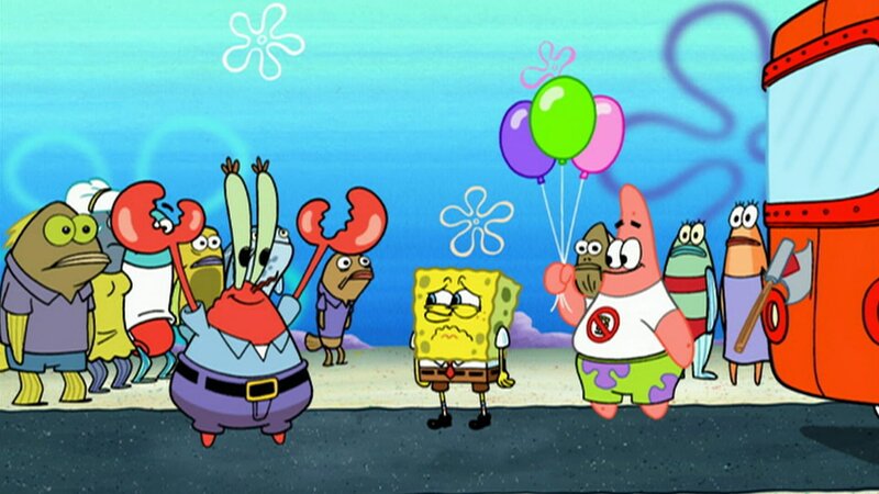 Vorne, l-r: Mr. Krabs, SpongeBob, Patrick – Bild: ViacomCBS