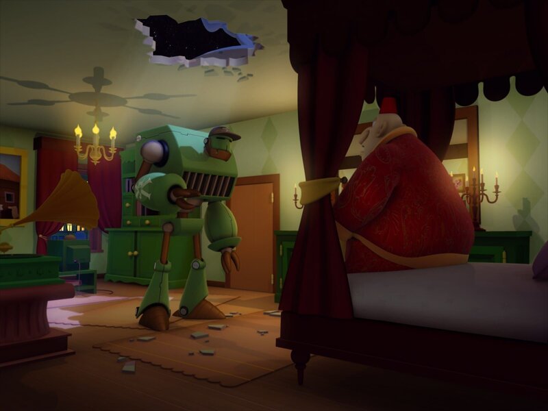 Ein Roboter soll die Hundefängerdienste übernehmen. Der nimmt allerdings alles gefangen, was ihm über den Weg läuft … – Bild: KiKA