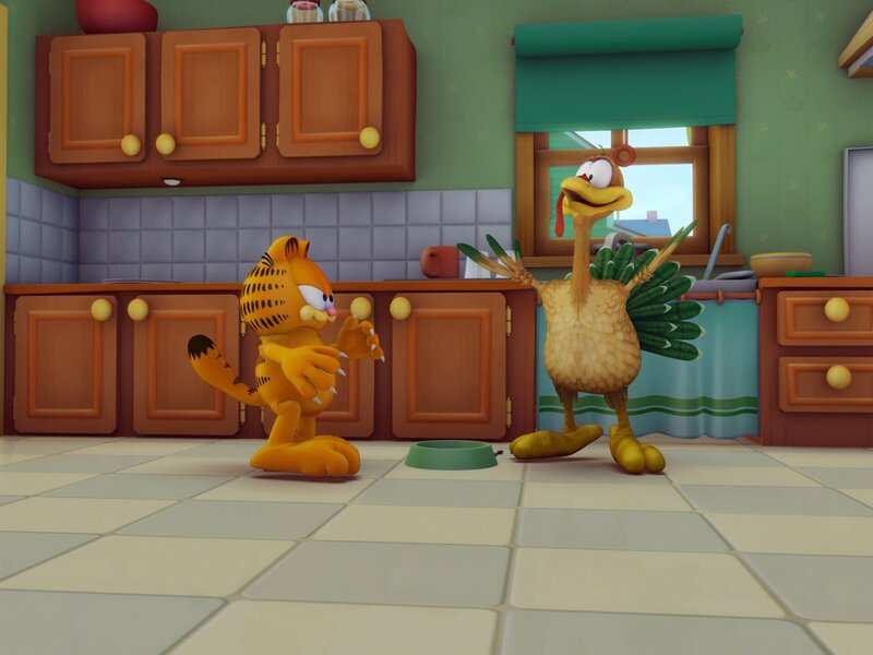 Jon hat einen Truthahn gewonnen und will ein großes Essen veranstalten. Leider handelt es sich um ein lebendiges Tier, und keiner bringt es über sich, den Vogel zu schlachten. – Bild: HR/​DARGAUD MEDIA