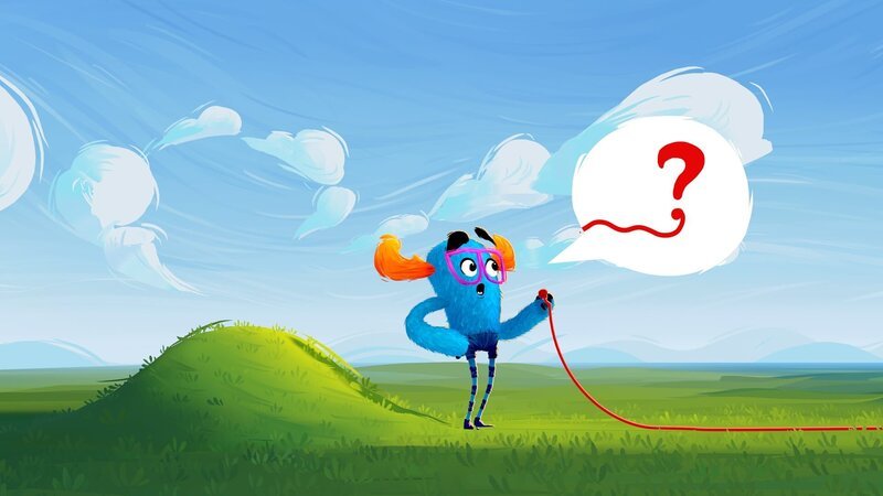 Das kleine blaue Monster Fussel hat einen langen roten Faden gefunden und fragt sich: Wohin wird ihn dieser Faden führen? Eine Reise voller Überraschungen beginnt. – Bild: ZDF/​Filmakademie BW