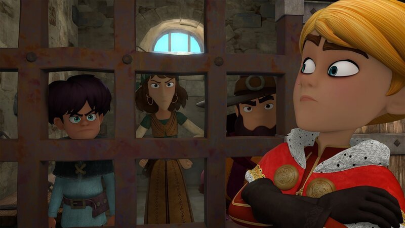 Prinz John (re.) entlässt drei Verbrecher aus dem Gefängnis, damit sie ihm Robin Hood bringen. – Bild: ZDF und Method Animation