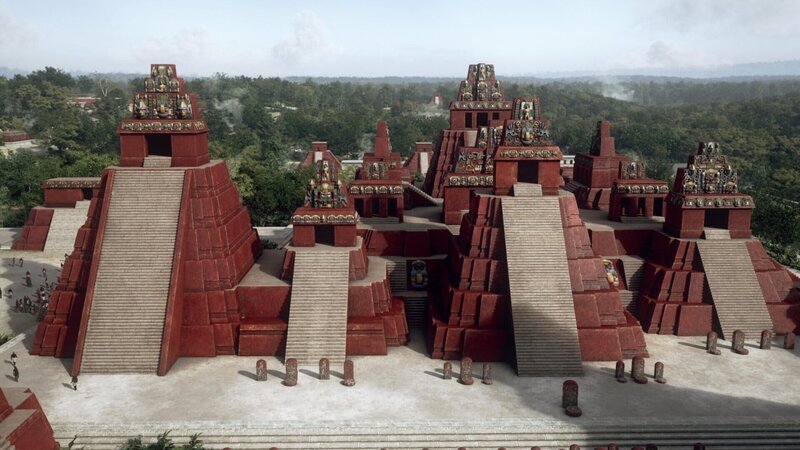 Alle Maya-Herrscher wollten ihre Spuren hinterlassen. Um ihre Vorgänger zu übertrumpfen, bauten sie neue Pyramiden über den alten. Viele sind deshalb im Inneren verschachtelt. (3D-Grafik) – Bild: ZDF/​Indige?nes Productions
