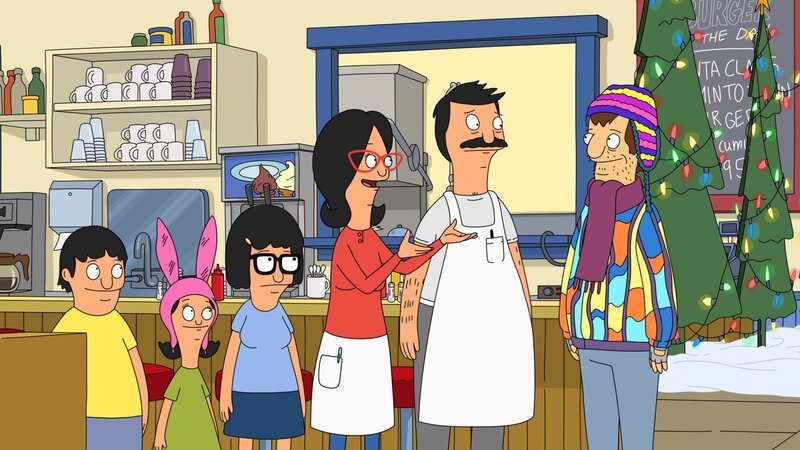 Onkel Ernie ist verstorben und vererbt Bob einen Lagerraum. Bob (2.v.r.), Linda (3.v.r.), Louise (2.v.l.), Gene (l.) und Tina (3.v.l.) hoffen auf ganz besondere Schätze – doch sie finden dort nur Chet, der im Lager wohnt. Linda überredet Bob, ihn ins Restaurant einzuladen … – Bild: 2012 Fox and its related entities. All rights reserved. Lizenzbild frei