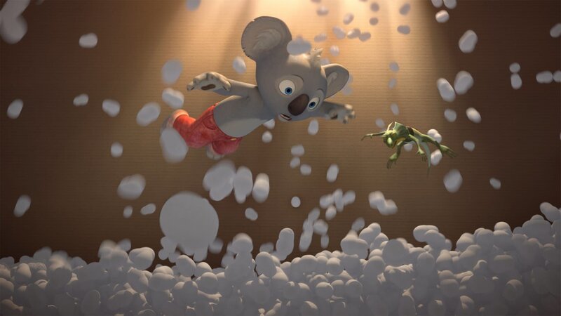 Blinky und Jacko genießen die Schwerelosigkeit in ihrem Kartonraumschiff. – Bild: KiKA/​Studio 100 Media/​Flying Bark